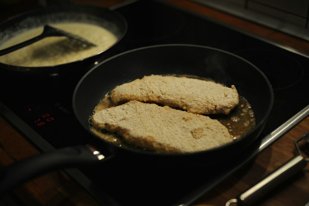 Schnitzel in a frying pan