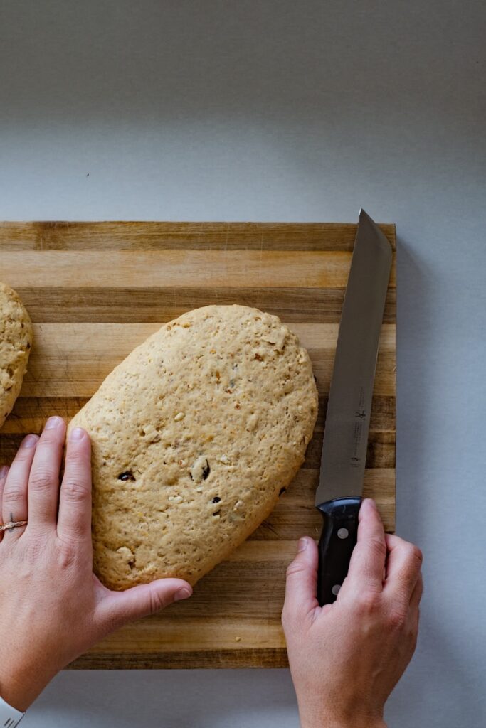 cut into the bread 